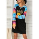 Sunflower Leopard Print Striped Long Sleeve Shift Mini Dress