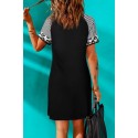 Black Hello Spring Print Twist Striped Short Sleeve Mini Dress