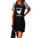 Black Chicken Whisperer Graphic Striped Sleeves T Shirt Dress