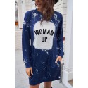 Blue WOMAN UP Bleached Tie-dye Long Sleeve Dress