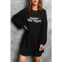 Black Together We Rise Letter Print Empire Waist Ribbed Knit Dress