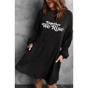 Black Together We Rise Letter Print Empire Waist Ribbed Knit Dress