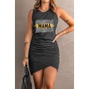 Black Leopard MAMA Graphic Ruched Arch Hem Tank Mini Dress