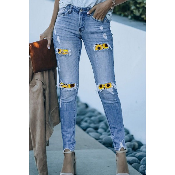 Sunflower Patchwork Distressed Ankle Length Skinny Jeans