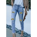 Sunflower Patchwork Distressed Ankle Length Skinny Jeans