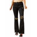 Black Sunflower Patchwork Raw Hem High Rise Flare Jeans