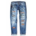 Sky Blue Western Aztec Pattern Splicing Distressed Jeans