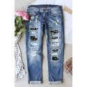 Sky Blue Casual Skeleton Patchwork Print Ripped Jeans