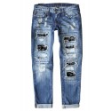 Sky Blue Casual Skeleton Patchwork Print Ripped Jeans