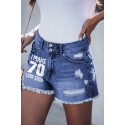 Sky Blue I Make 70 Look Good Print Raw Cuffs Denim Shorts