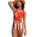 Sunflower Striped Print High Waist Tankini Swimwear