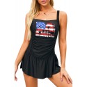 Black Printed Ruched One Piece Swim Dress