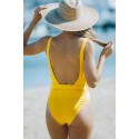 Yellow Baseball Letter Print Ribbed Backless One-piece Swimwear