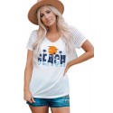 White BEACH Letter Graphic Printed Short Sleeve T Shirt