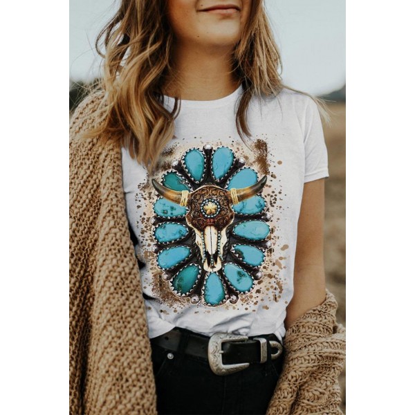 Turquoise Graphic Print Short Sleeve T-shirt