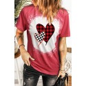 Valentine Plaid Heart Shaped Print Crew Neck Short Sleeve T-shirt