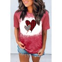 Valentine Plaid Heart Shaped Print Crew Neck Short Sleeve T-shirt