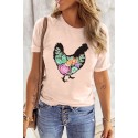 Pink Floral Chicken Print Short Sleeve Graphic T-shirt