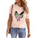 Pink Floral Chicken Print Short Sleeve Graphic T-shirt