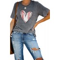 Gray Baseball Heart Print T Shirt