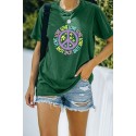 Green Casual Peace Logo Letter Print Graphic Tee