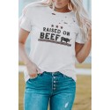 White Raised on Beef Western Graphic Ripped Shirt