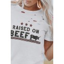 White Raised on Beef Western Graphic Ripped Shirt