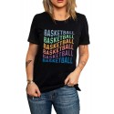 Black Full Of Basketball Multicolor Print T Shirt