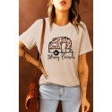 Khaki Happy Camper Leopard Car Print Short Sleeve Graphic Tee