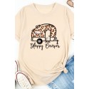 Khaki Happy Camper Leopard Car Print Short Sleeve Graphic Tee