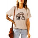 Khaki Happy Camper Leopard Car Print Short Sleeve Graphic Tee